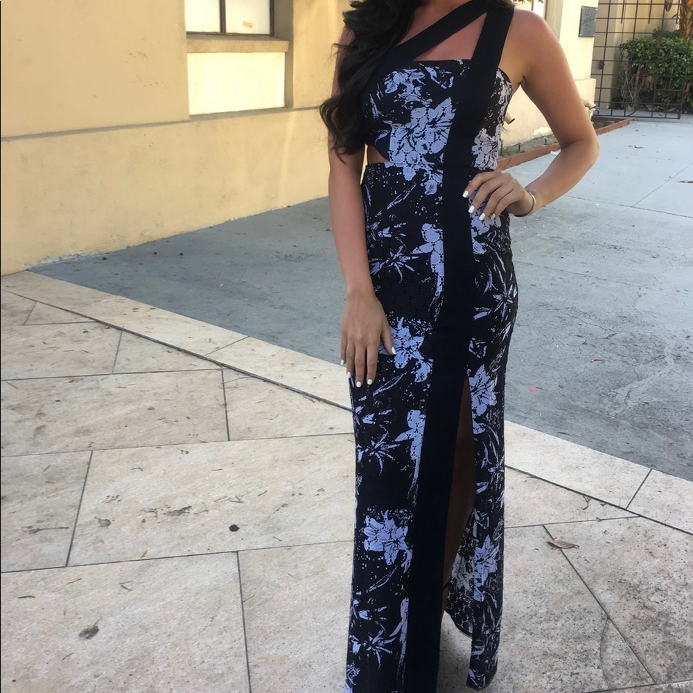 BCBGMaxAzria Black and Blue Floral Maxi Dress